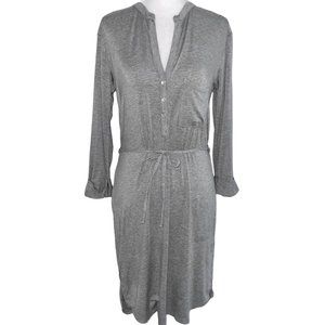 New LA Made Henley 3/4 Sleeve Tie Waist Jersey Knit Dress Heather Grey Size XS